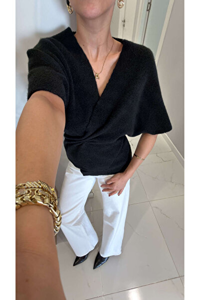BİRCANÇİL Golle Black Bat Sleeve Design Knitwear