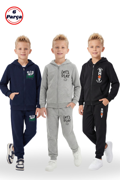 FYK KİDS Set de trening pentru băieți, 6 piese, cu buzunar cangur și imprimeu...