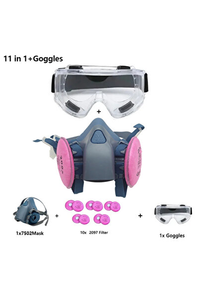 Choice1 نظارات واقية شفافة 11 في 1، قناع تنفس سيليكون 7502 مع فلتر 2097، طقم ...