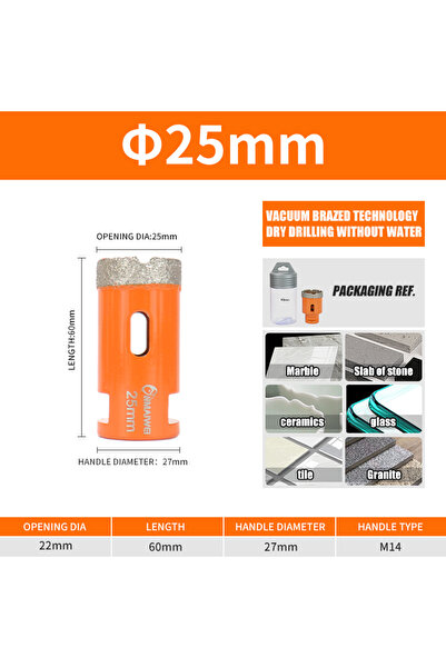 Choice3 25mm Diamond Brazed Core Dry Drill Bit 1Pc 6-100mm for Porcelain Tile...