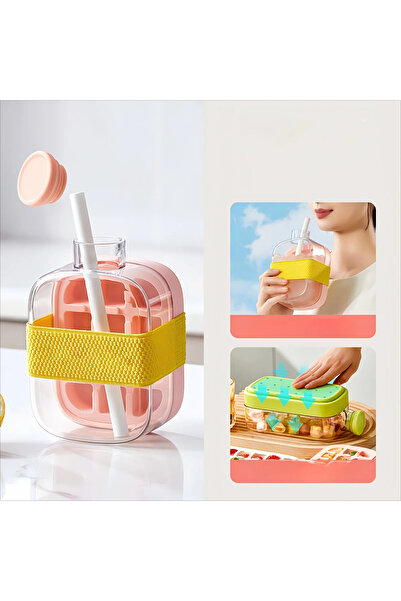 Choice3 500ML pink Ice Cube Mold Tray Press Ice Bottle Cup Kettle with Straw ...