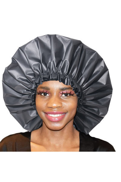 Choice3 قبعة استحمام سوداء مقاومة للماء، مقاس كبير جدًا، للنساء، طبقة مفرد من...