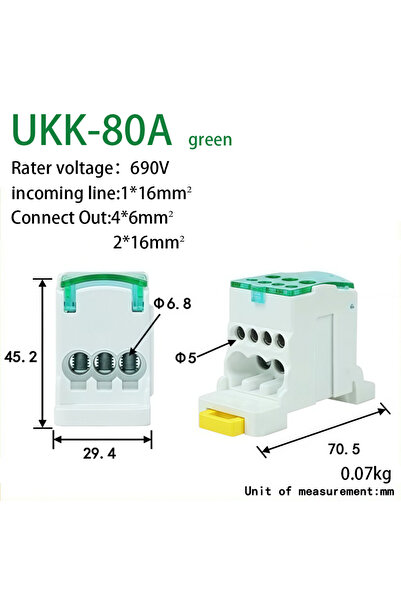 Choice1 UKK-80A-green Din Rail Terminal Block UKK 80A/125A/160A/250A/400A Dis...