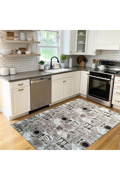 OEM Anti-Slip Kitchen Rug , Beige with Brown, Abstract, Polyester, 120 x 180 cm