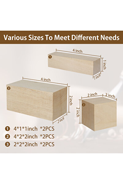 choice2 1 Set 6 Pcs 10/24Pcs DIY Basswood Carving Block Natural Soft Wood Car...