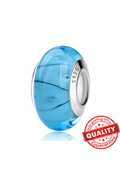 Choice42 LLZ006-BU سلسلة زجاج مورانو، فضة إسترليني عيار 925، تعليقة ريش منحني...