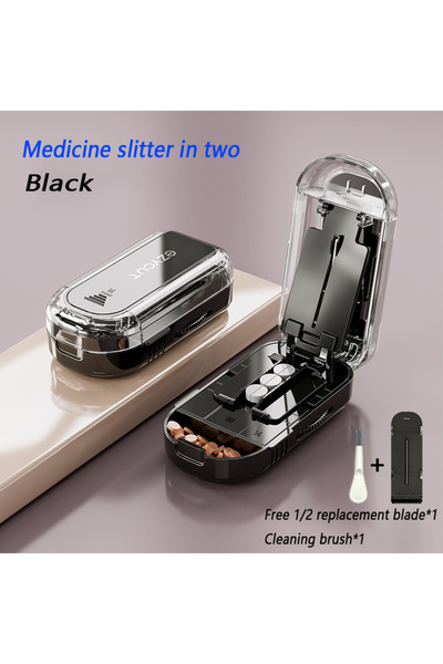 Choice4 Black-2 equal parts New Pill Cutter Storage Box Pill Dust-Proof Divid...