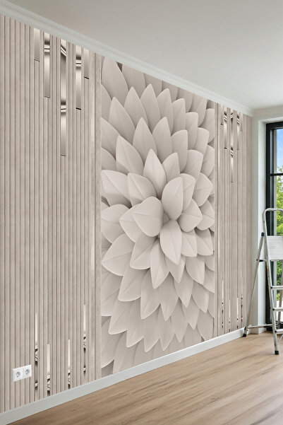 MİRAZAWALL Çıta Efektli 3D Çiçek Desenli Duvar Kağıdı