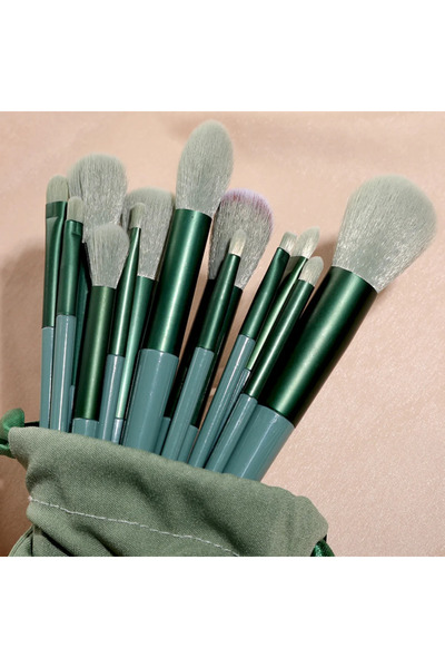 Choice1 C505-حقيبة مخملية خضراء، مجموعة فرش مكياج مكونة من 13 قطعة، فرشاة كون...