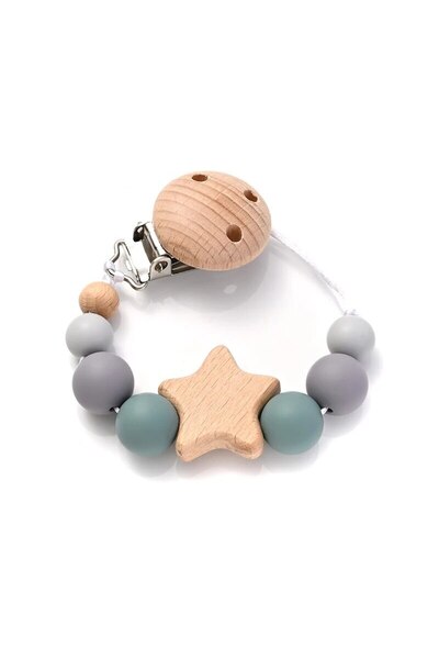 Choice9 سلسلة لهاية أطفال جديدة، لون 1، مشابك سلسلة، خشب، نجمة خماسية، عضاضة،...