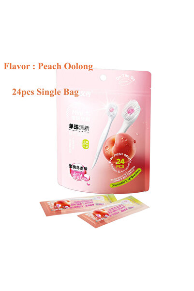 Choice6 24pcs Peach Oolong Mini Toothbrush With Mouth Freshener Beads&Toothpi...