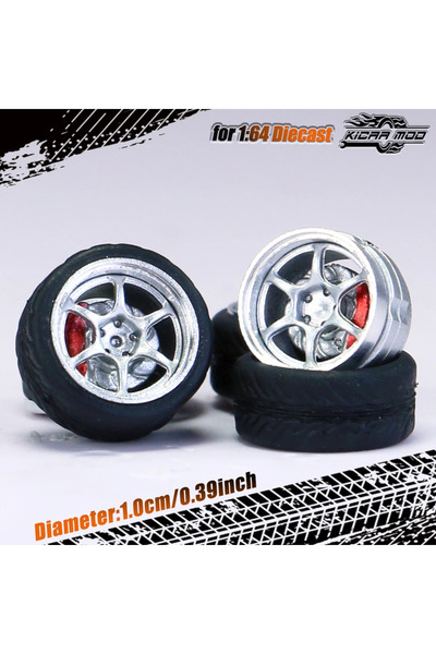 Choice11 Silver Kicarmod 1/64 Model Car ABS Wheels with Tire Brake Disc Metal...