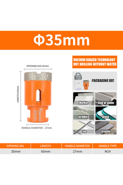 Choice7 35mm Diamond Brazed Core Dry Drill Bit 1Pc 6-100mm for Porcelain Tile...