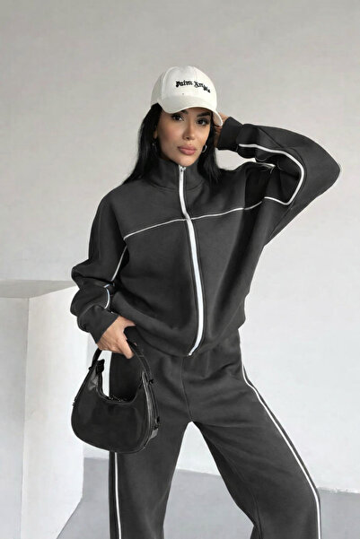 YAKAMEL Women's Belted High Waist Loose-Leg Zippered Cardigan Bottom-Upper Set