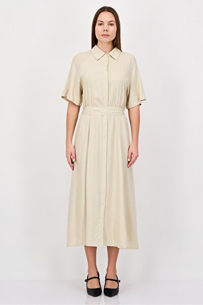 Anne Hunter Women Solid Shirt Dress, Beige