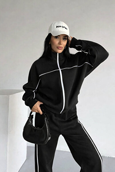 YAKAMEL Women's Belted High Waist Loose-Leg Zippered Cardigan Bottom-Upper Set