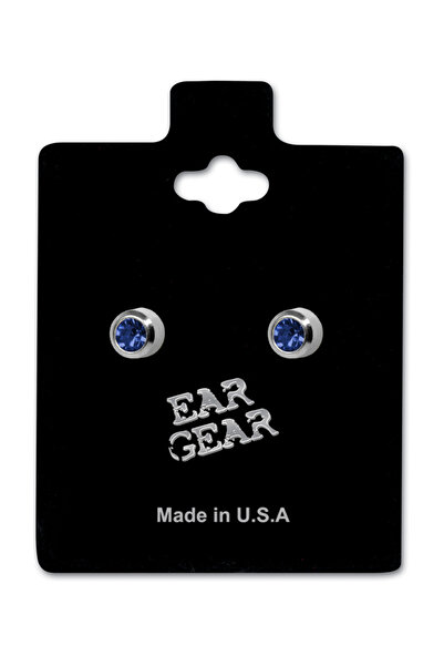 EAR GEAR Surgical Stainless Steel 316L 2mm Bezel Sapphire Mini Earrings USA