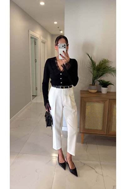 BİRCANÇİL Sonned Ecru Belted Carrot Pants