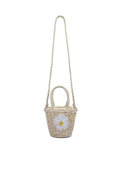 london Rag Women Light Beige Floral Woven Basket Bucket Bag