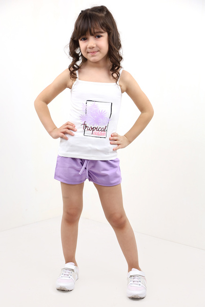 Toontoy Baby Girl 2-Piece Set Printed Square Neck T-Shirt & Elastic Waist Shorts