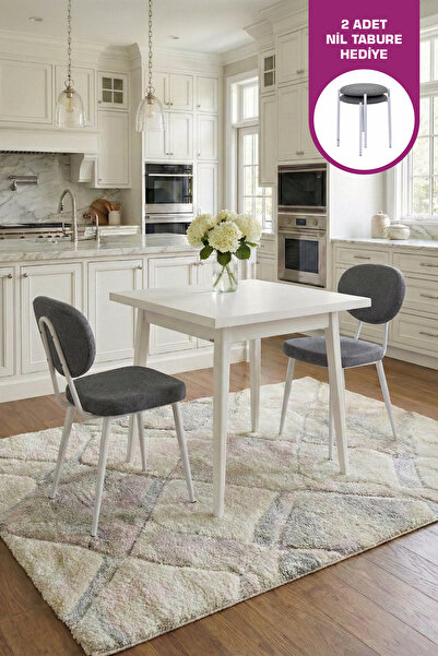VİLİNZE Deniz Sandalye Avanos Ahşap MDF Sabit Mutfak Masası Takımı - 80x80 cm