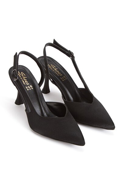 DYG STORE Black Satin Women's 7 cm Style Heeled Evening Dress Shoes