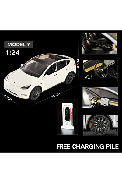 Choice7 سيارة تسلا موديل Y بيضاء بدون صندوق، بمقياس 1:24، مصنوعة من سبيكة معد...