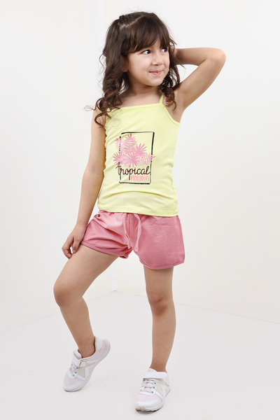 Toontoy Baby Girl 2-Piece Set Printed Square Neck T-Shirt & Elastic Waist Shorts