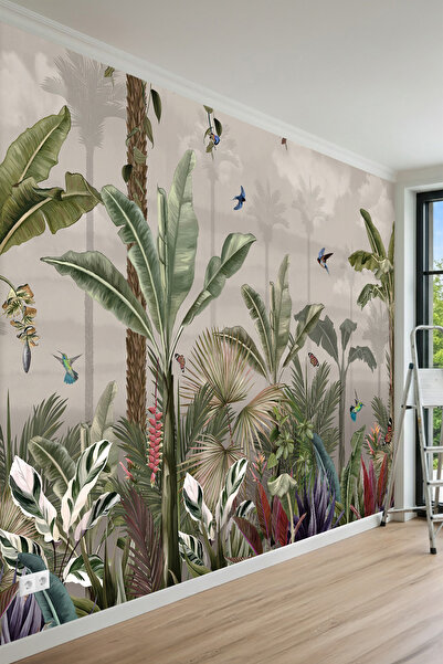 MİRAZAWALL Tropikal Bitki ve Kuş Motifli Duvar Kağıdı