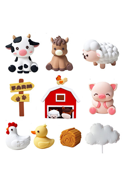 Choice5 D 10pcs Farm Animal Cake Topper Set Cute Pig Sheep Cow Horse with Veg...