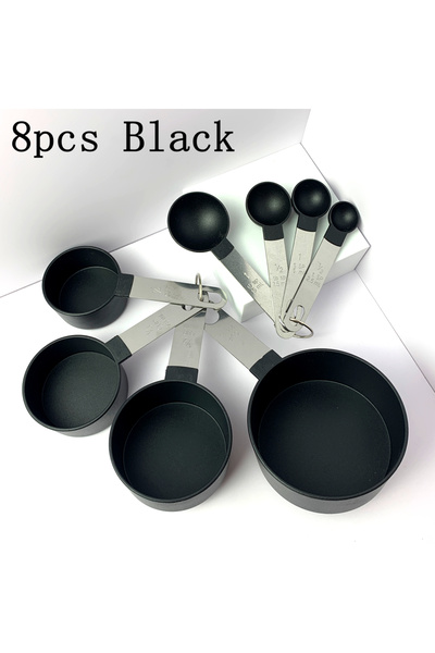 Choice1 طقم أسود مكون من 8 قطع (4/8 قطع/طقم): كوب قياس متعدد الأغراض من البلا...