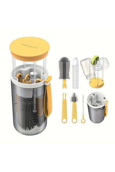 Choice مجموعة فرشاة تنظيف زجاجات محمولة صفراء اللون، مصنوعة من مادة ABS، مع ف...