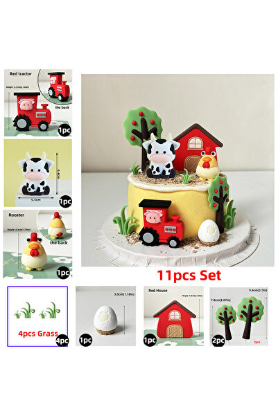 Choice32 مجموعة من 11 قطعة لتزيين كعكة حيوانات المزرعة، تتضمن زينة كعكة على ش...