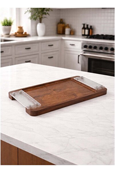 ALQANNAS Single Wooden Tray with Strong Acrylic Handles - Small Size