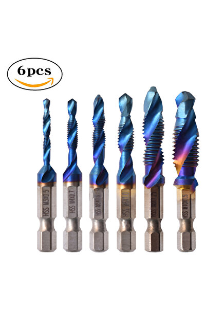 Choice3 6pc Blue Short Style 6Pcs Tap Drill Bit Set Hex Shank Titanium Plated...