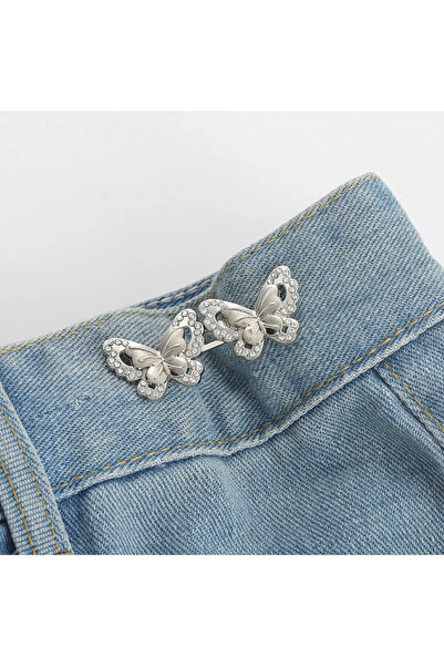 Choice9 مشبك خصر قابل للتعديل من Butterfly2-Silver للجينز، لا يتطلب خياطة، زر...