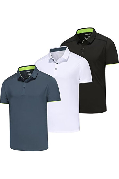Azm Men's slim polo shirts, 3-piece set Black/White/Grey S
