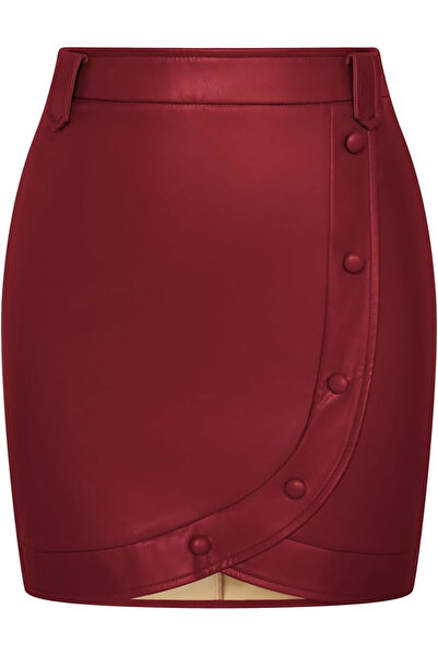 Belle Poque Women's elegant short skirt, high waist, made of synthetic leathe...