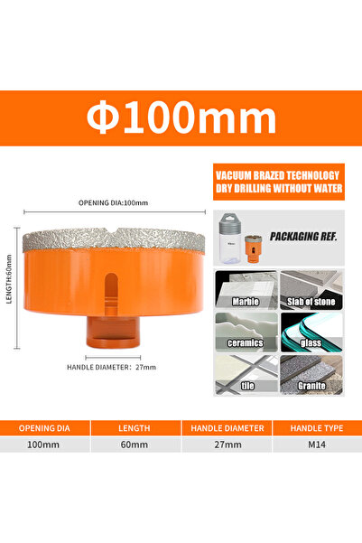 Choice16 100mm Diamond Brazed Core Dry Drill Bit 1Pc 6-100mm for Porcelain Ti...