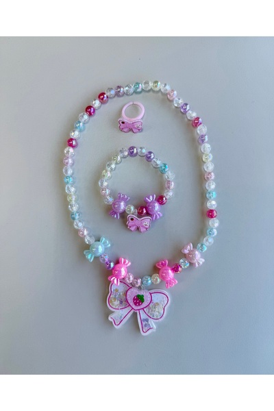 ABAS Figürlü kız çocuk kolye bileklik ve yüzük 3’lü set