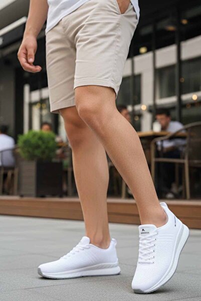 lumberjack Men's White Sneaker - Lightweight and Breathable Knitted Fabric Ca...