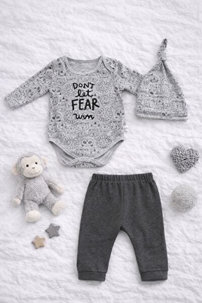 0-6 Ay Bebek 3’lü Takım Zıbın Pantolon Bere – %100 Pamuk Yenidoğan Set