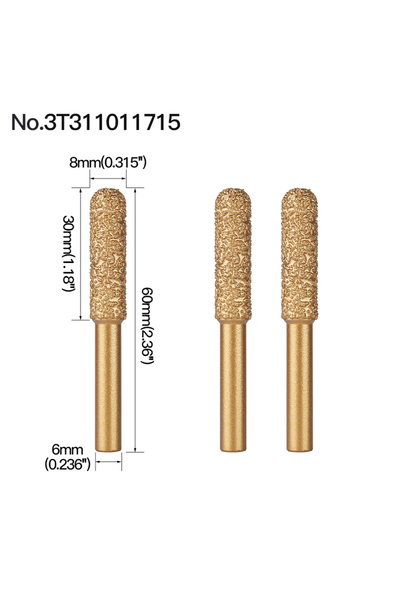 Choice1 3T311011715 HUHAO 3 قطع رأس طحن ماسي 6 مم، مبرد دوار بطول 60 مم، مثقا...