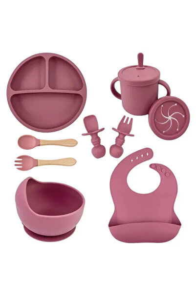 Choice11 Pink 9PCS Set Food Grade Silicone Child Dish Set Baby Feeding Bowl S...