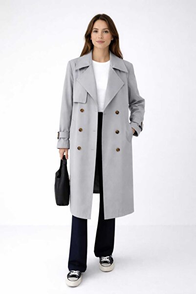 PENGORA Women Long Trench Coat Belted Button Sleeve Belted Water and Wind-Res...