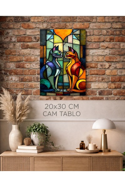 pınardan Vitray Kedi Temalı Dekoratif Cam Tablo