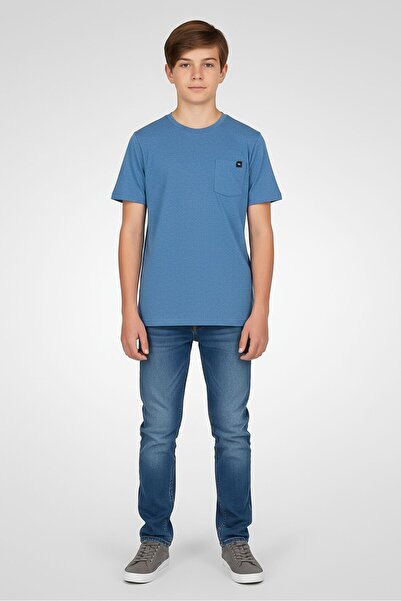 Tony Hawk Kids Boy Crew Neck Short Sleeve Brand Logo T-Shirt, Light Blue