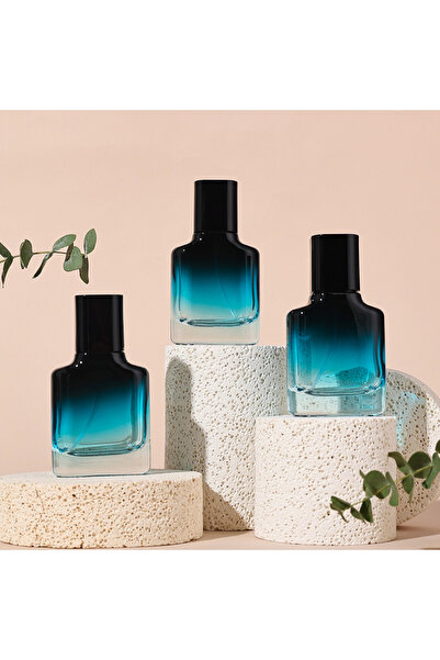 Choice1 ثلاث زجاجات عطر زجاجية زرقاء سعة 30 مل، فارغة، متدرجة الألوان (أصفر/أ...