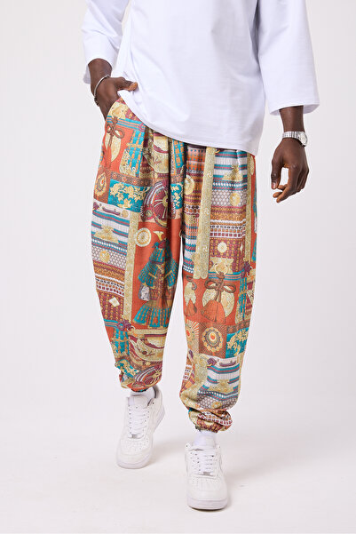 Superbluemexico Unisex Street Style Printed Wrinkled Sports Baggy Trousers