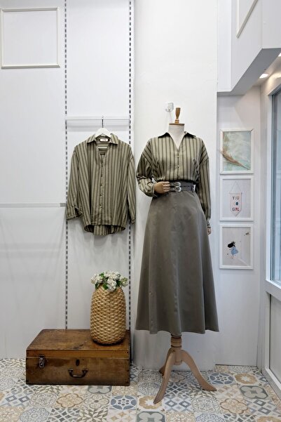 Faya Boutique Çağla Yeşili Çift Kemerli Rubel Etek